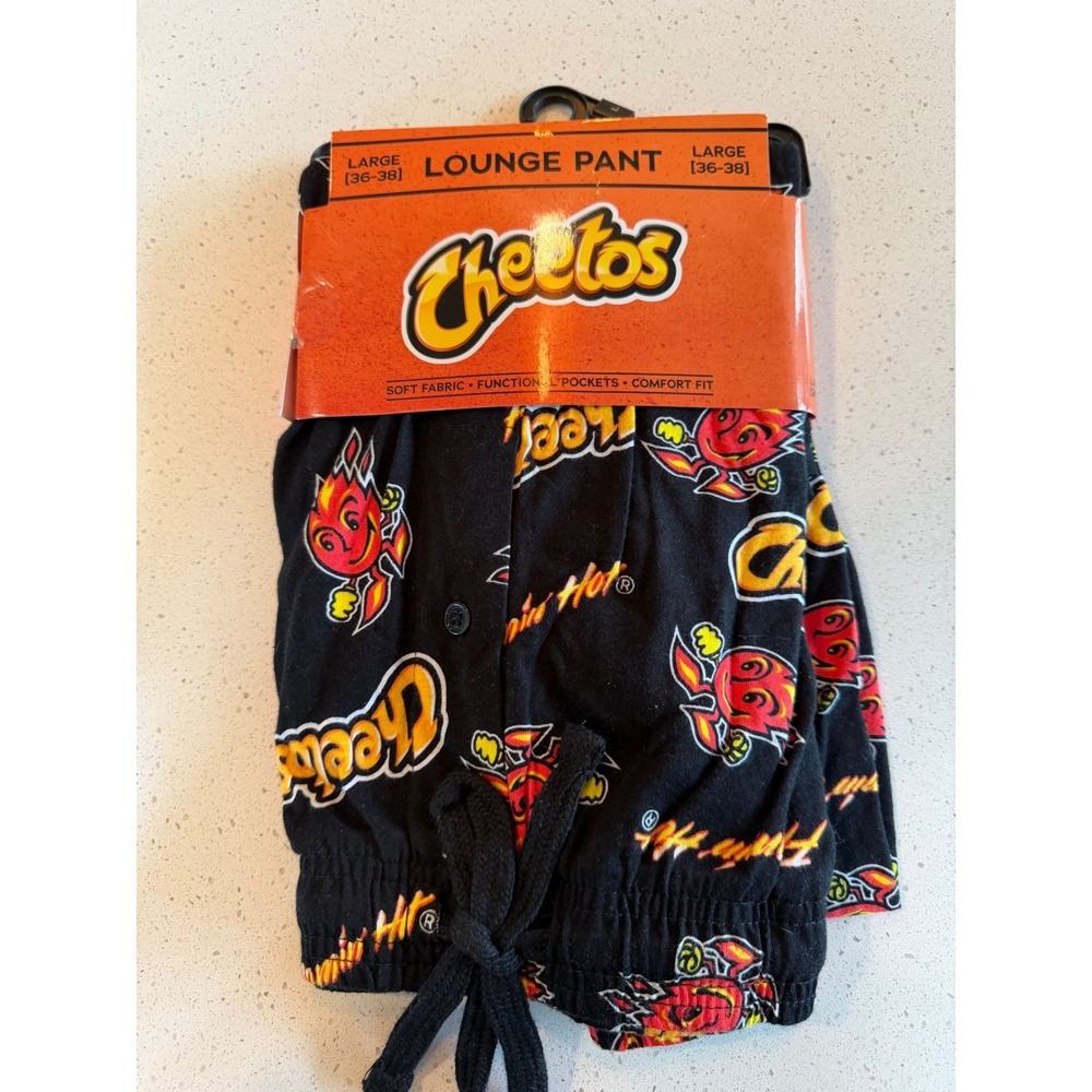 Cheetos Pants Mens Large Black Flamin Hot Lounge Chester Cheetah Pajama Bottoms